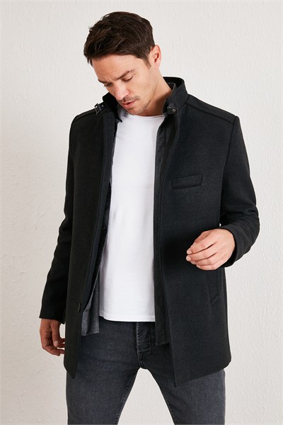 Slim Fit Pamuklu Kaşe Erkek Kaban 5841012 FÜME