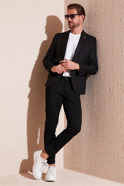 Slim Fit Tek Yırtmaçlı Düğmeli Blazer Erkek Ceket 2163763 SİYAH