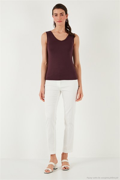 Slim Fit V Yaka Kalın Askılı 2 li Paket Kadın Bluz 5864384S2 ÇAĞLA-VİŞNE