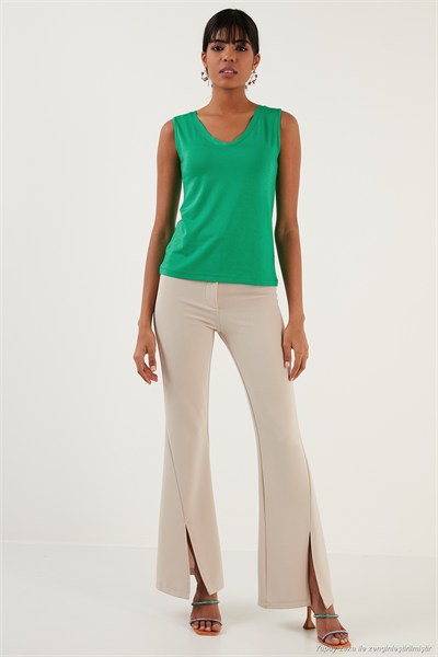 Slim Fit V Yaka Kalın Askılı 2 li Paket Kadın Bluz 5864384S2 SİYAH-BENETTON