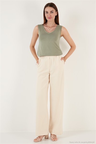 Slim Fit V Yaka Kalın Askılı 2 li Paket Kadın Bluz 5864384S2 Siyah-Olive