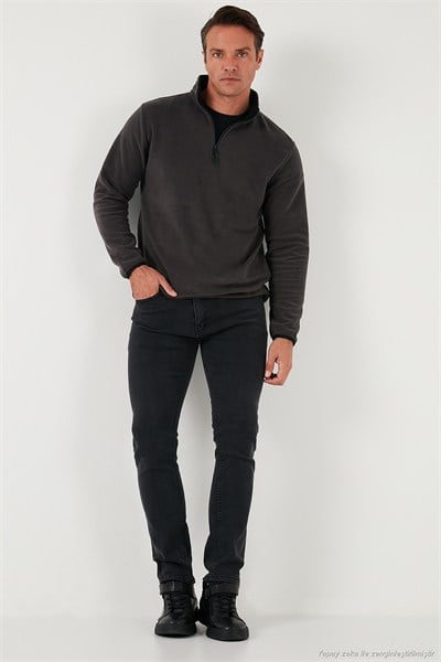 Slim Fit Yarım Fermuarlı Dik Yaka Soğuk Geçirmez 2li Paket Erkek Polar 5906003S2 Haki-Füme