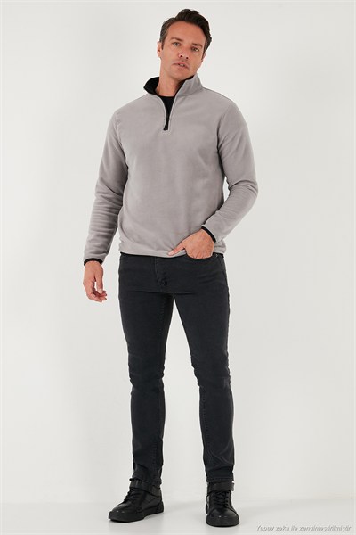 Slim Fit Yarım Fermuarlı Dik Yaka Soğuk Geçirmez 2li Paket Erkek Polar 5906003S2 GRİ-LACİVERT