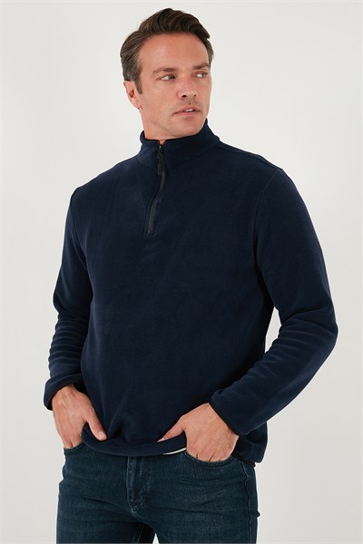 Slim Fit Yarım Fermuarlı Dik Yaka Soğuk Geçirmez Erkek Polar 5906003 LACİVERT