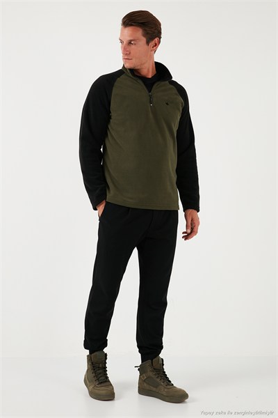 Slim Fit Yarım Fermuarlı Soğuk Geçirmez Şardonlu 2li Paket Erkek Polar 5906055S2 GRİ-HAKİ