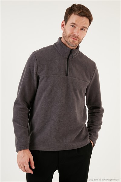 Slim Fit Yarım Fermuarlı Yumuşak Dokulu Şardonlu Soğuk Geçirmez 2li Paket Erkek Polar 59060011S2 FÜME-SİYAH