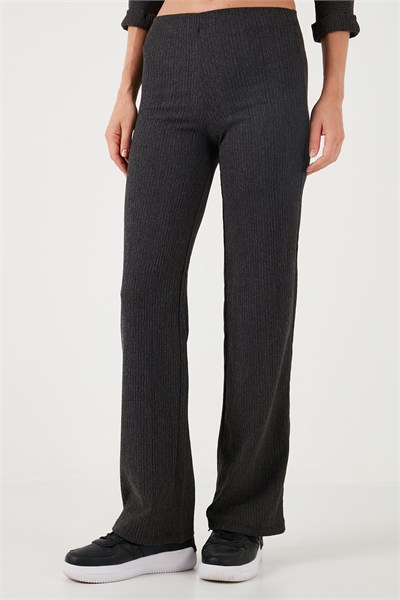 Slim Fit Yüksek Bel Geniş Paça Dokulu Kadın Pantolon 5865944 ANTRASİT