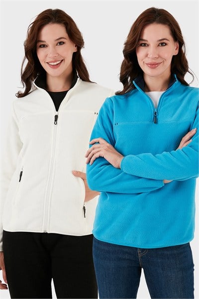 Slim Fit Yumuşak Dokulu Anti-Pilling Tüylenme Yapmayan 2li Paket Kadın Polar 590700200S2 EKRU-TURKUAZ