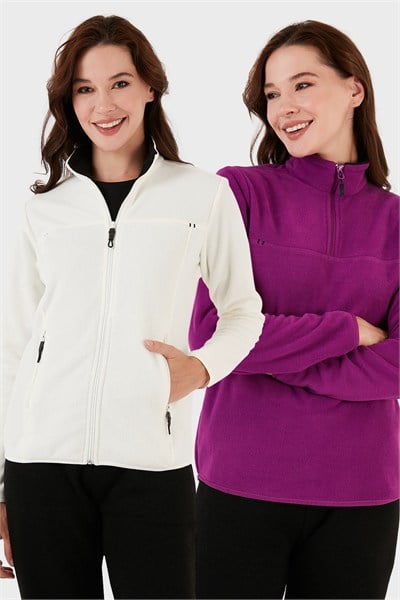 Slim Fit Yumuşak Dokulu Anti-Pilling Tüylenme Yapmayan 2li Paket Kadın Polar 590700200S2 EKRU-MOR