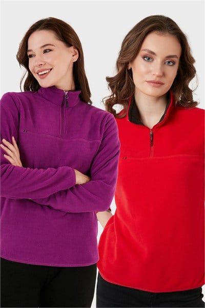 Slim Fit Yumuşak Dokulu Anti-Pilling Tüylenme Yapmayan 2li Paket Kadın Polar 5907000S2 KIRMIZI-MOR