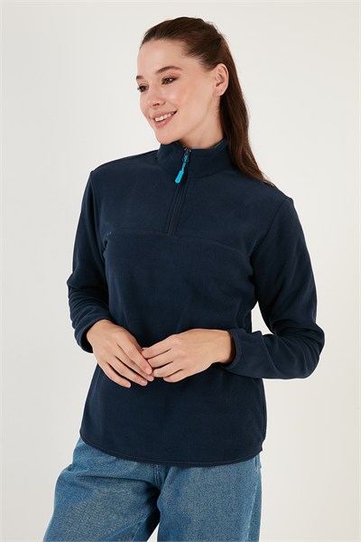 Slim Fit Yumuşak Dokulu Anti-Pilling Tüylenme Yapmayan Yarım Fermuarlı Kadın Polar 5907000 LACİVERT