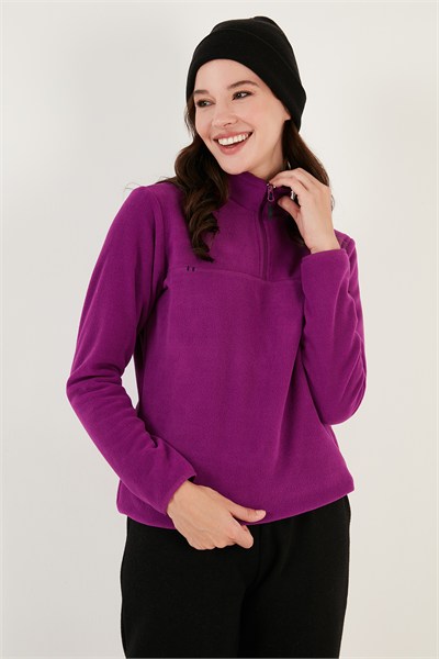 Slim Fit Yumuşak Dokulu Anti-Pilling Tüylenme Yapmayan Yarım Fermuarlı Kadın Polar 5907000 MOR