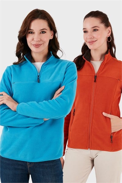 Slim Fit Yumuşak Dokulu Anti-Pilling Tüylenme Yapmayan 2li Paket Kadın Polar 590700200S2 Orange-Turkuaz