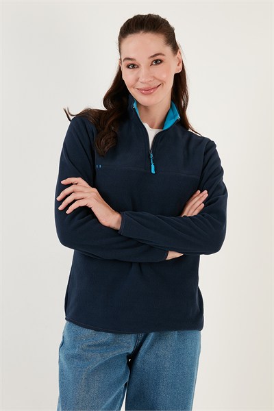 Slim Fit Yumuşak Dokulu Anti-Pilling Tüylenme Yapmayan Yarım Fermuarlı Kadın Polar 5907000 LACİVERT