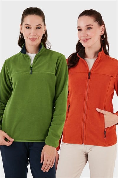Slim Fit Yumuşak Dokulu Anti-Pilling Tüylenme Yapmayan 2li Paket Kadın Polar 590700200S2 Orange-Fıstık Yeşil