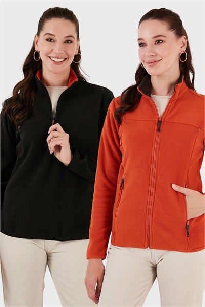 Slim Fit Yumuşak Dokulu Anti-Pilling Tüylenme Yapmayan 2li Paket Kadın Polar 590700200S2 SİYAH-ORANGE