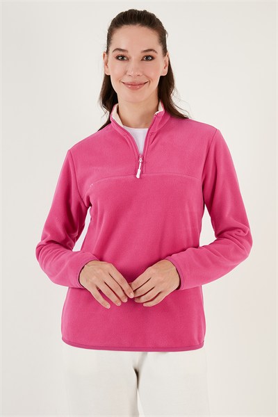 Slim Fit Yumuşak Dokulu Anti-Pilling Tüylenme Yapmayan Yarım Fermuarlı Kadın Polar 5907000 PEMBE