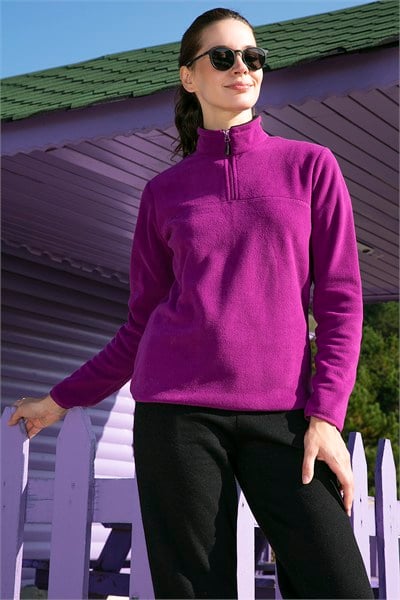 Slim Fit Yumuşak Dokulu Anti-Pilling Tüylenme Yapmayan Yarım Fermuarlı Kadın Polar 5907000 MOR