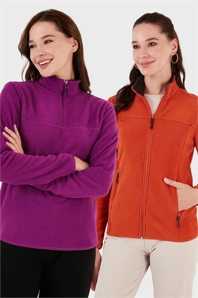 Slim Fit Yumuşak Dokulu Anti-Pilling Tüylenme Yapmayan 2li Paket Kadın Polar 590700200S2 Mor-Oranj