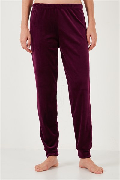 Standart Fit Bisiklet Yaka Yumuşak Kadife Kadın Pijama Takımı 6094202 MOR