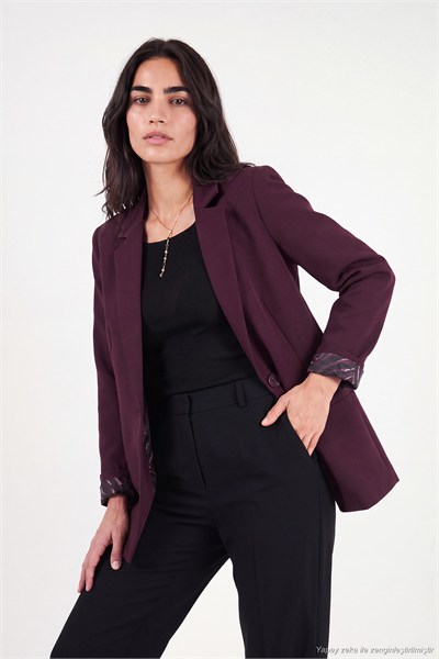Standart Fit Mono Yaka Desenli Astar Detaylı Blazer Kadın Ceket 6524003 MÜRDÜM
