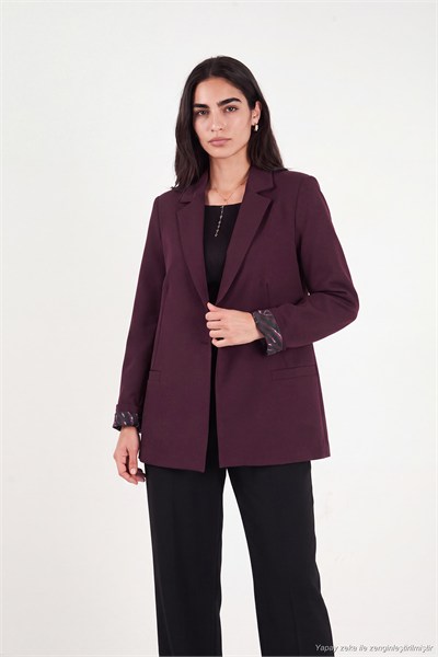 Standart Fit Mono Yaka Desenli Astar Detaylı Blazer Kadın Ceket 6524003 MÜRDÜM
