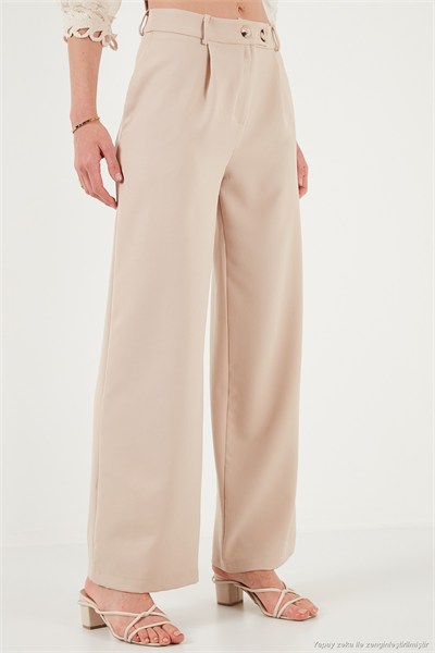 Standart Fit Yüksek Bel Bol Paça Kadın Pantolon 6522280 TAŞ