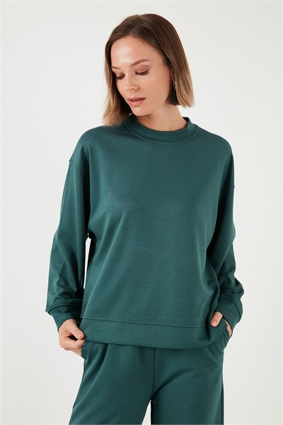 Streç Bisiklet Yaka Oversize Fit Scuba Kadın Sweat 5865879 NEFTİ