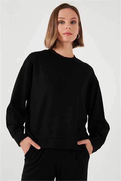 Streç Bisiklet Yaka Oversize Fit Scuba Kadın Sweat 5865879 SİYAH