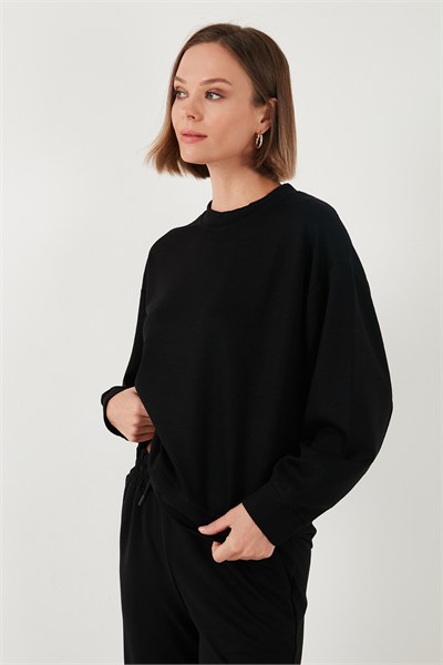 Streç Bisiklet Yaka Oversize Fit Scuba Kadın Sweat 5865879 SİYAH