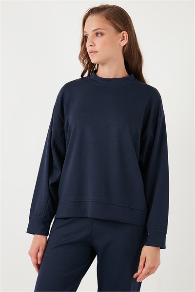 Streç Bisiklet Yaka Oversize Fit Scuba Kadın Sweat 5865879 LACİVERT