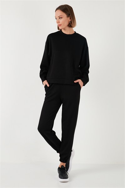 Streç Bisiklet Yaka Oversize Fit Scuba Kadın Sweat 5865879 SİYAH