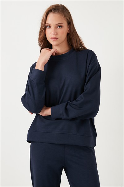 Streç Bisiklet Yaka Oversize Fit Scuba Kadın Sweat 5865879 LACİVERT