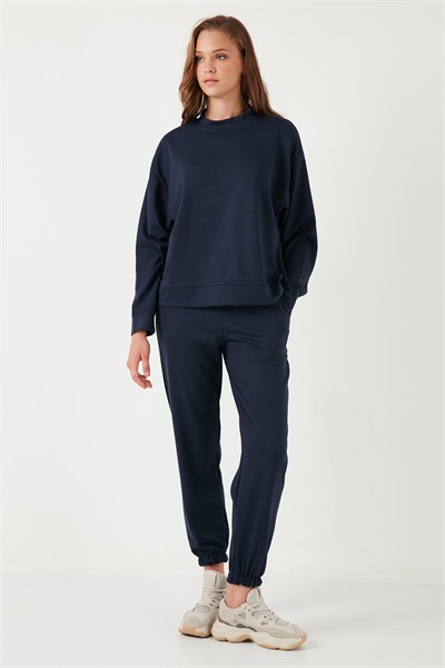 Streç Bisiklet Yaka Oversize Fit Scuba Kadın Sweat 5865879 LACİVERT