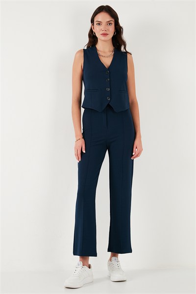 Streç Fitted Fit V Yaka Düğmeli Kadın Yelek 5865971 LACİVERT