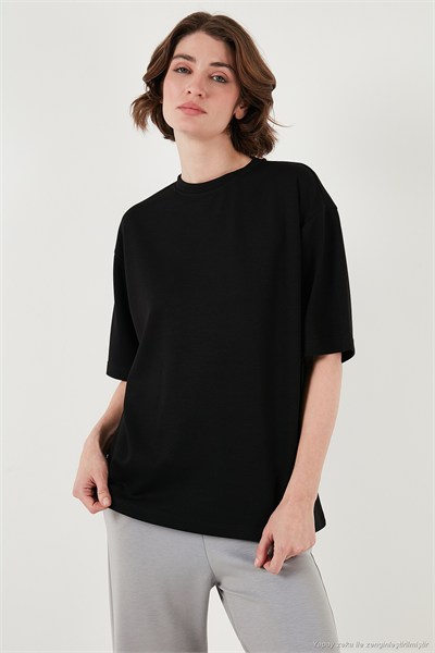 Streç Oversize Fit Bisiklet Yaka Kadın T Shirt 5865911 SİYAH