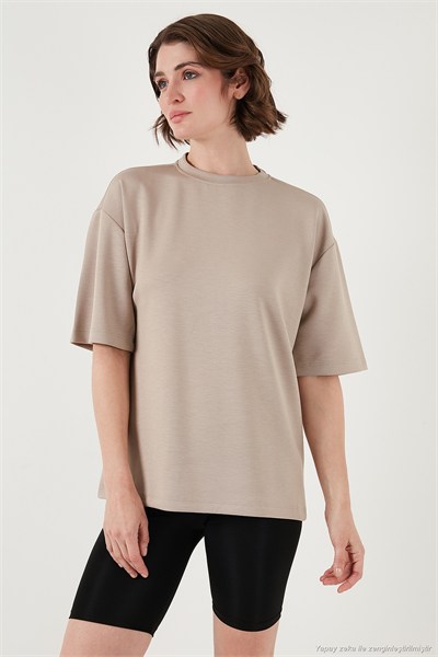 Streç Oversize Fit Bisiklet Yaka Kadın T Shirt 5865911 TAŞ