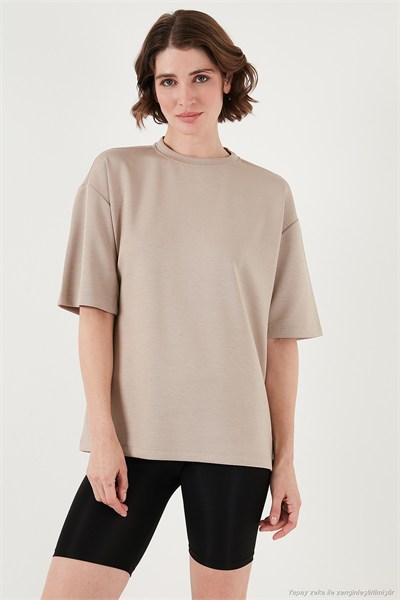 Streç Oversize Fit Bisiklet Yaka Kadın T Shirt 5865911 TAŞ