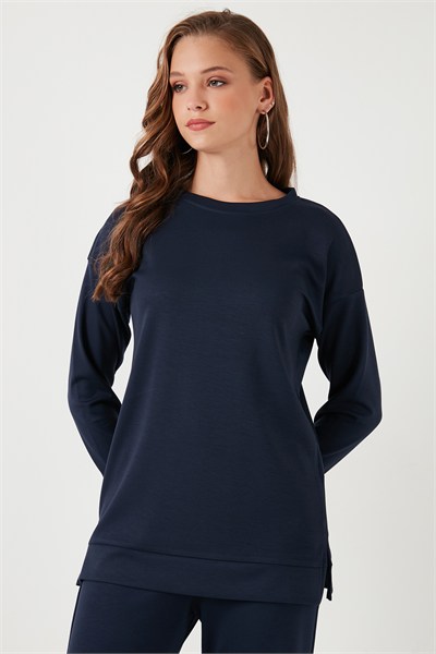 Streç Oversize Fit Bisiklet Yaka Modal Kumaş Kadın Sweat 5865877 LACİVERT