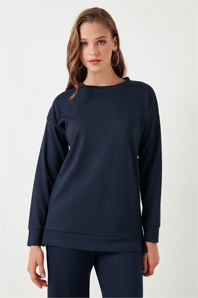 Streç Oversize Fit Bisiklet Yaka Modal Kumaş Kadın Sweat 5865877 LACİVERT