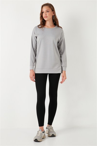 Streç Oversize Fit Bisiklet Yaka Modal Kumaş Kadın Sweat 5865877 GRİ
