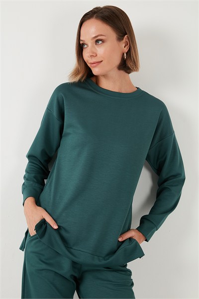 Streç Oversize Fit Bisiklet Yaka Modal Kumaş Kadın Sweat 5865877 NEFTİ