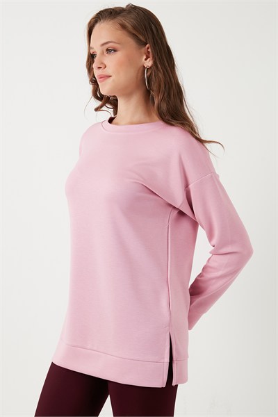 Streç Oversize Fit Bisiklet Yaka Modal Kumaş Kadın Sweat 5865877 GÜL