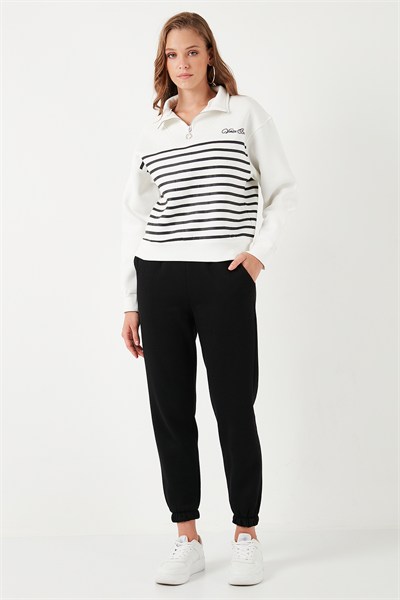 Streç Oversize Fit Yarım Fermuarlı Dik Yaka Kadın Sweat 5865883 EKRU