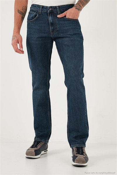 Streç Pamuklu Comfort Fit Yüksek Bel Boru Paça Jeans Erkek Kot Pantolon 4400C04TEXAS MAVİ