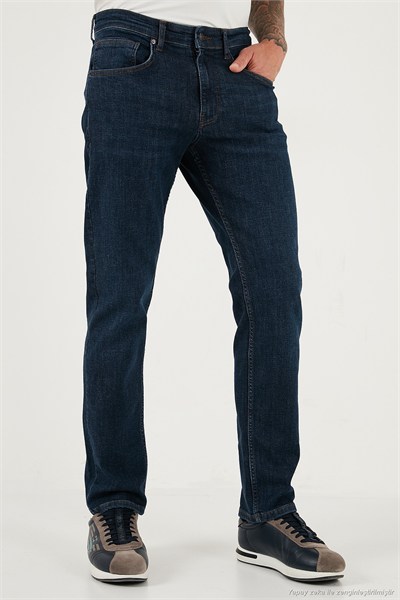 Streç Pamuklu Comfort Fit Yüksek Bel Boru Paça Jeans Erkek Kot Pantolon 4413C41TEXAS LACİVERT