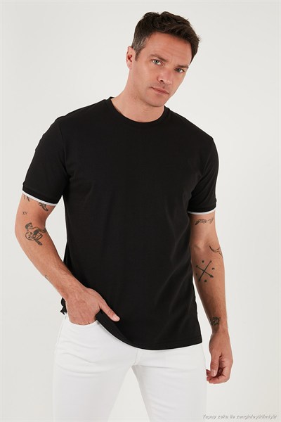 Streç Pamuklu Regular Fit Bisiklet Yaka Erkek T Shirt 5902981 SİYAH