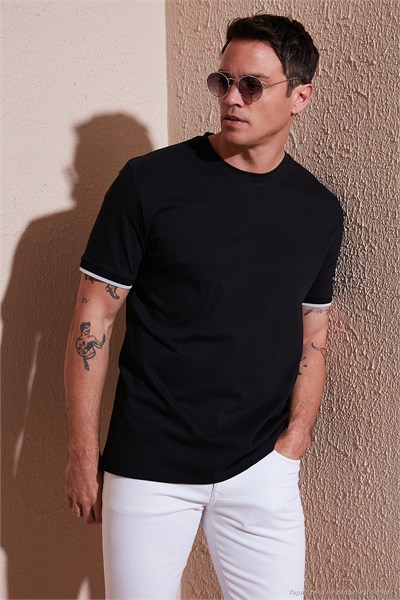 Streç Pamuklu Regular Fit Bisiklet Yaka Erkek T Shirt 5902981 SİYAH