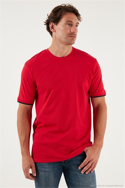 Streç Pamuklu Regular Fit Bisiklet Yaka Erkek T Shirt 5902981 KIRMIZI