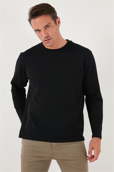 Streç Pamuklu Regular Fit Bisiklet Yaka Erkek Sweat 5905725 SİYAH